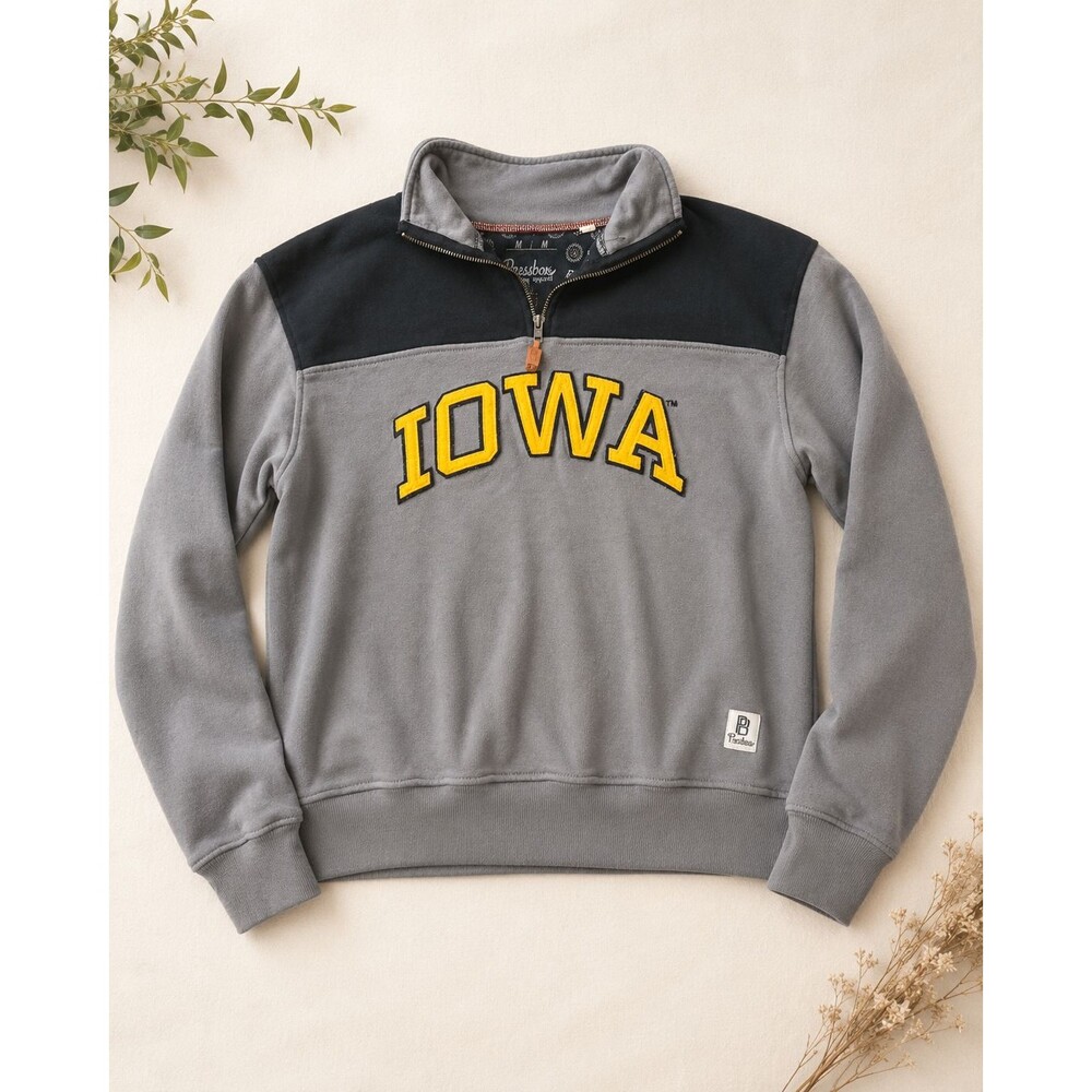 Pressbox Iowa Hawkeyes M Gray Black 1/4 Zip Embroidered Sweatshirt